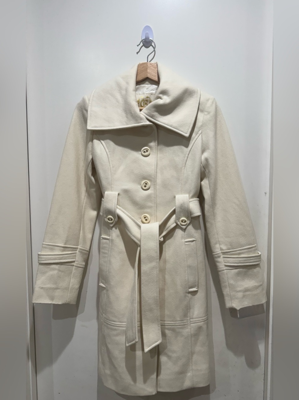 Guess Women's Cream Wool Belted Coat